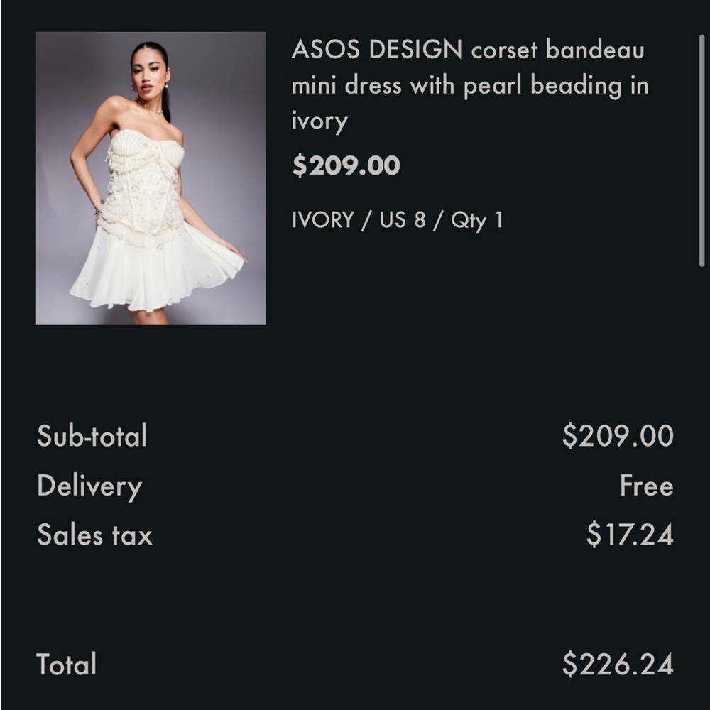 ASOS Ivory Pearl Strapless Mini Dress